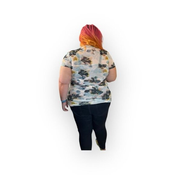 🆕 NWT Torrid 1 2 3 Watercolor Stretch Mesh Neck Ruched Top 14 16 18 20 22 24 - Picture 2 of 16